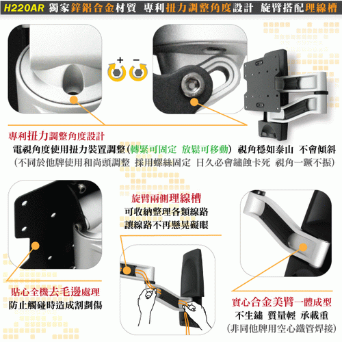 【HE】22-42吋薄型電視雙節拉伸式壁掛架(H220AR)