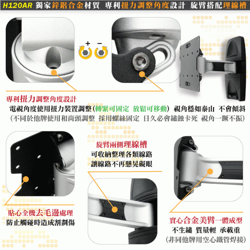 【HE】22-37吋薄型電視單節拉伸式壁掛架(H120AR)