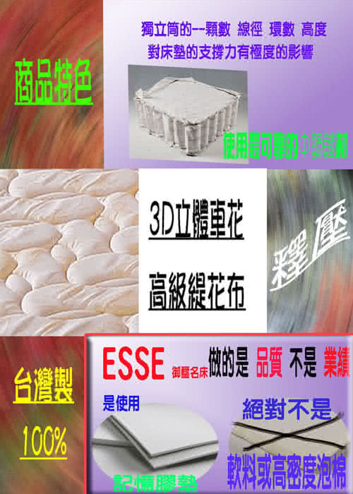 【ESSE御璽名床釋壓系列】三線記憶膠棉獨立筒床墊5x6.2尺(雙人尺寸  5X6.2尺)