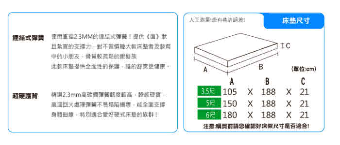 【KIKY】二代德式療癒型舒眠護背彈簧雙人床墊5尺-YY