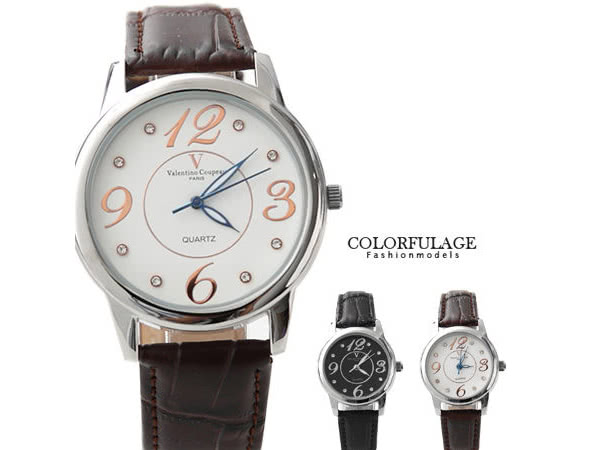 【Valentino范倫鐵諾】數字奧地利水鑽真皮手錶腕錶 情人對錶(玖飾時尚NE1089)
