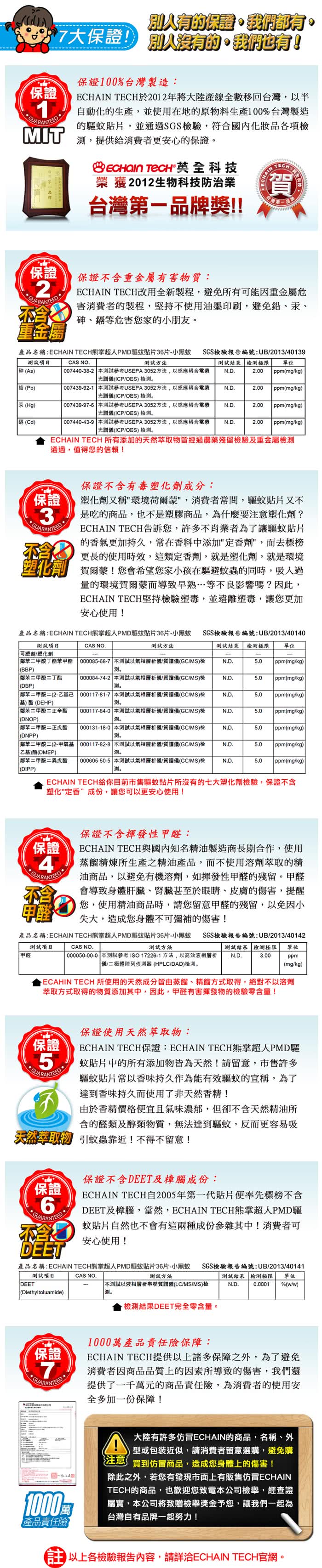 【ECHAIN TECH】熊掌超人PMD戶外防小黑蚊專用組(肉桂驅蚊貼片x3+12hr.防蚊液x3)