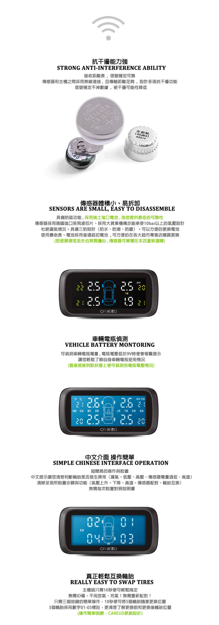 【CAREUD 凱佑】U903C 胎壓監測器 TPMS 無線胎壓偵測系統(限時贈三孔擴充座)