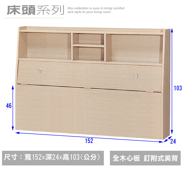 【綠活居】卡布里加5尺雙人床頭箱(三色可選)