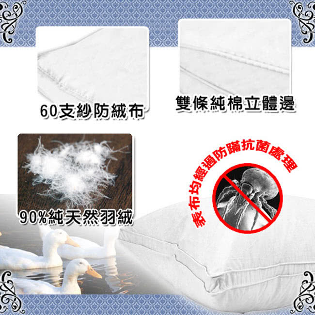【凱蕾絲帝】台灣製造帝王級90/10立體純棉羽絨枕(1入)