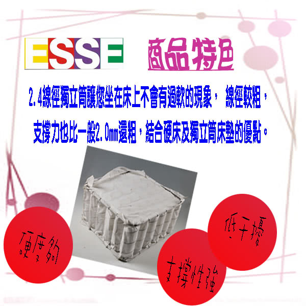 【ESSE御璽名床】二線乳膠硬式獨立筒床墊(護背系列5x6.2尺 雙人)