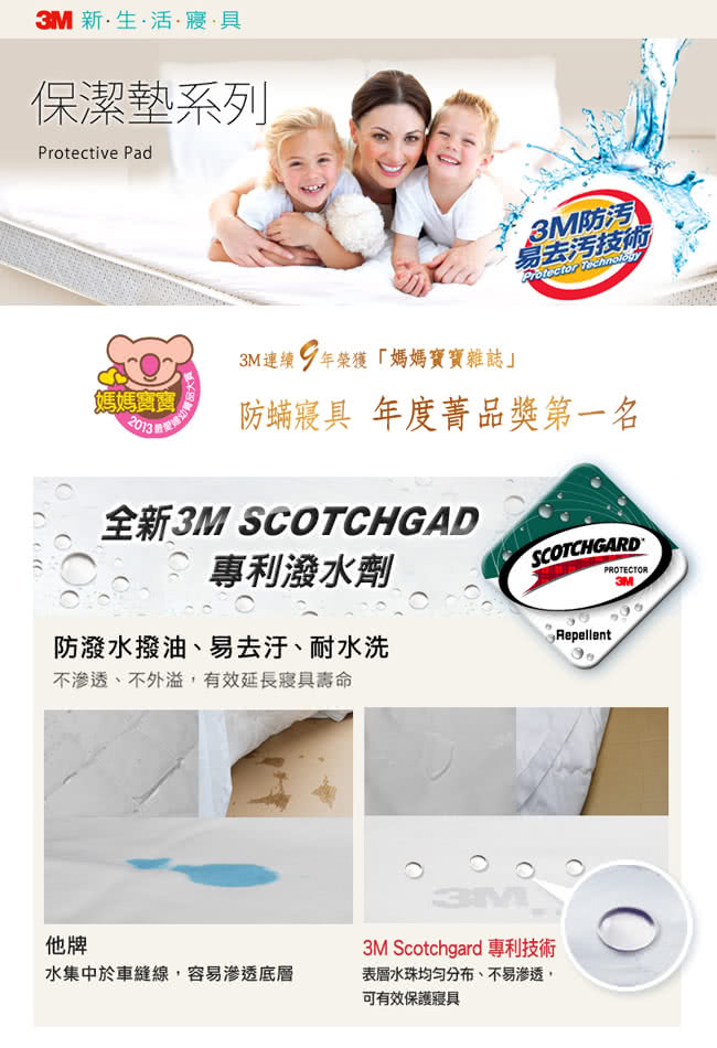 【3M】新一代 Scotchgard 防潑水易去汙保潔墊(單人平單式 / 3.5x6.2尺)