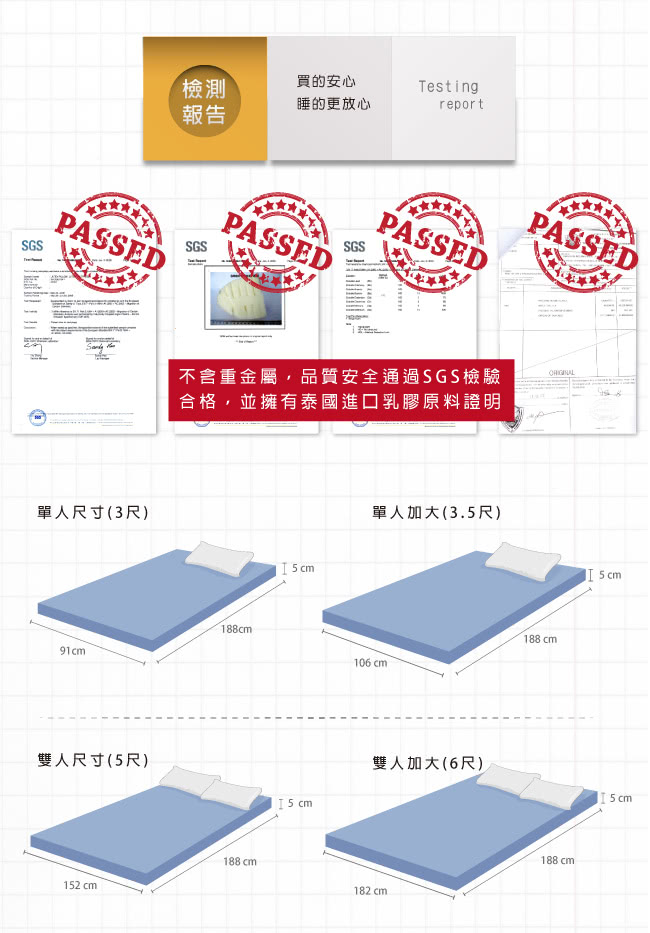 【House Door】TENCEL天絲纖維布套5cm厚乳膠床墊(單人3尺)