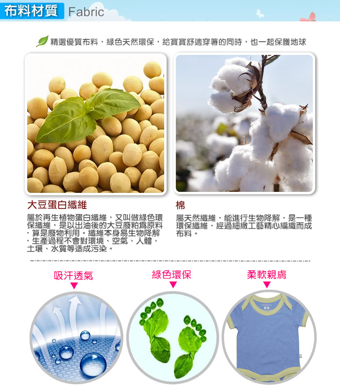 【美國 Babysoy】大豆纖維春夏柔膚2入組套裝(包屁衣101海洋藍+長褲126海洋藍)