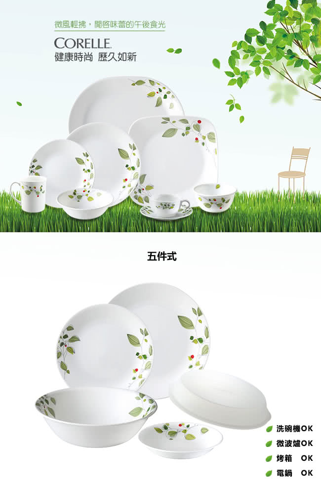 【美國康寧 CORELLE】綠野微風5件式餐盤組(501)