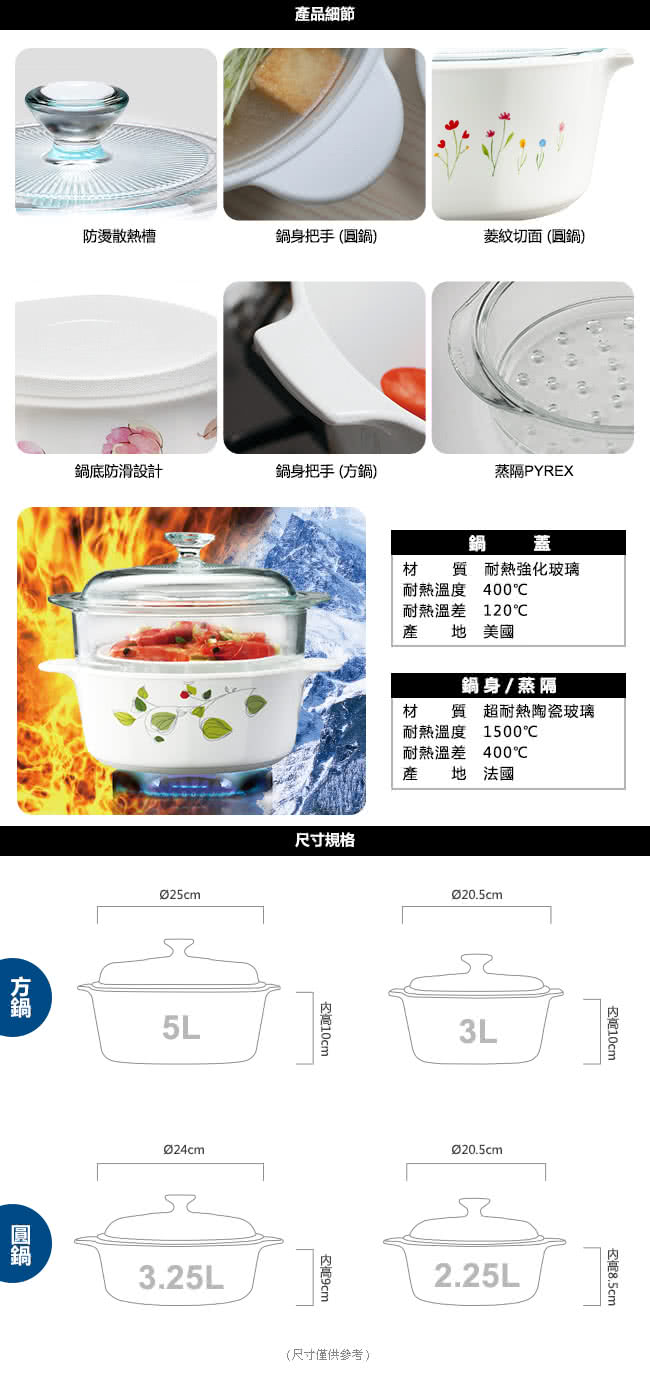 【美國康寧 Corningware】3L方形康寧鍋-春漾花朵