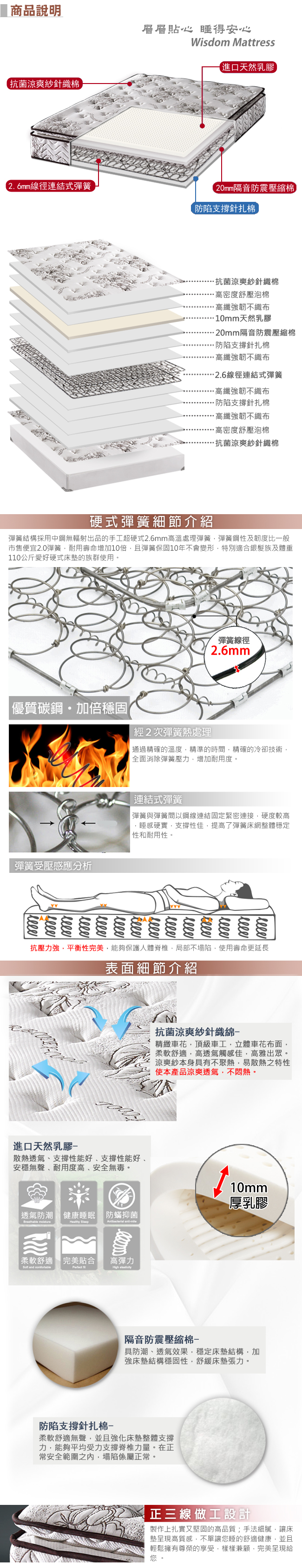 【尚牛床墊】正三線乳膠涼爽舒柔布硬式彈簧床墊-雙人5尺