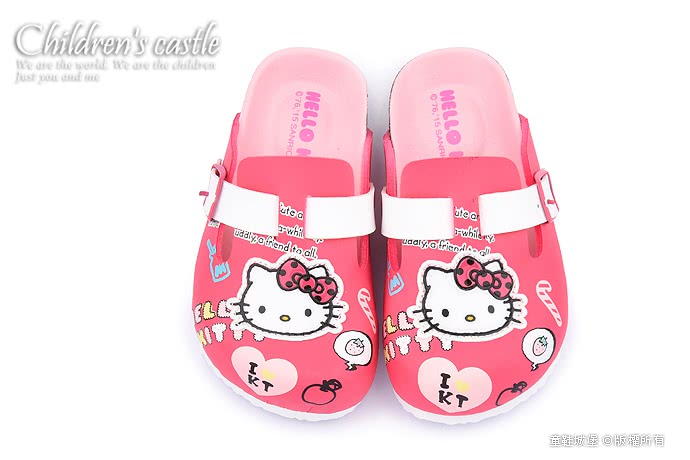 【三麗鷗】Hello Kitty 中大童 活潑俏皮軟木風格拖鞋(815782-桃)