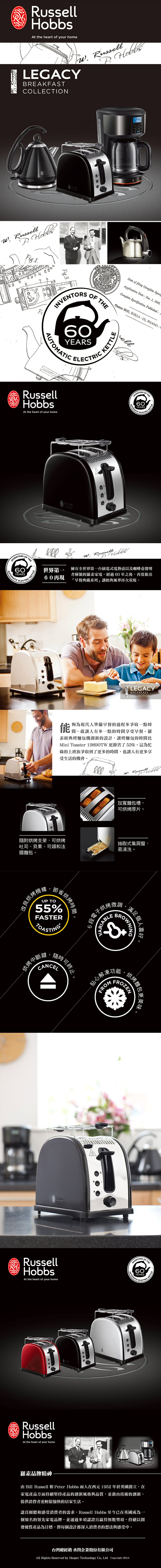 【Russell Hobbs 英國羅素】Legacy 晶亮烤麵包機(21293TW-晶亮黑)