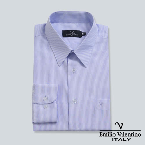 【Emilio Valentino 范倫提諾】保暖條紋長袖襯衫(藍)