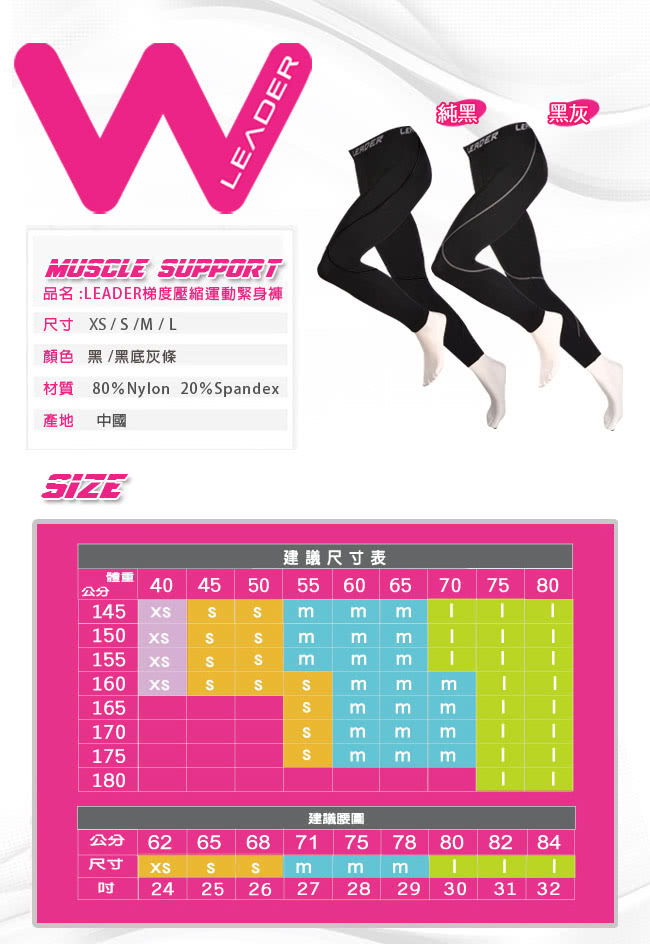 【Leader】女性專用 SportFit運動壓縮緊身褲(黑灰)