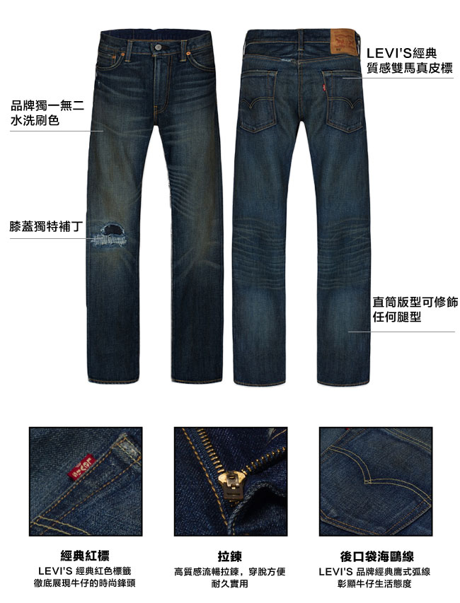 【Levis】513 破洞縫補修身直筒牛仔褲 丹寧褲