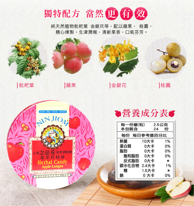 【京都念慈菴】枇杷潤喉糖-蘋果桂圓味鐵盒(60g/1盒)