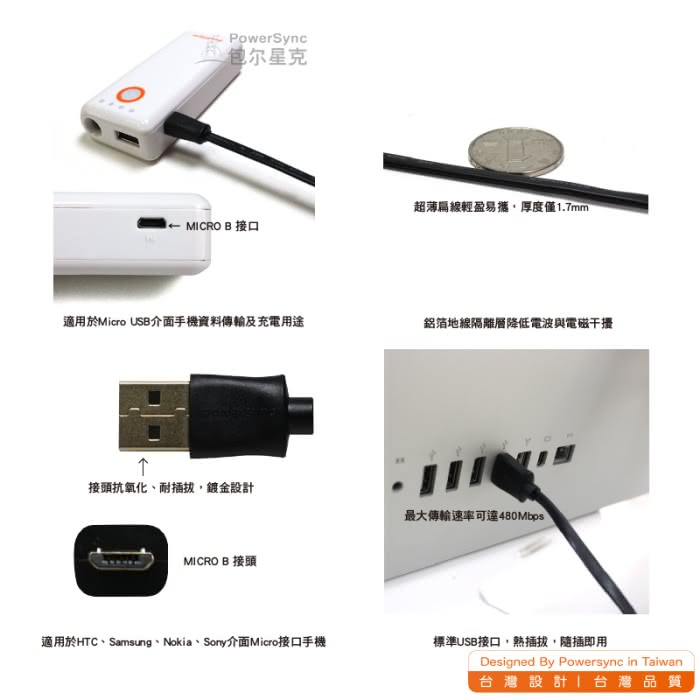 【群加 PowerSync】Micro USB To USB 2.0 AM 480Mbps 鍍金接頭 安卓手機/平板傳輸充電線/ 2M(USB2-GFMIB20)