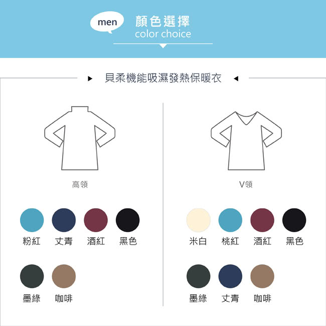【貝柔】機能吸濕發熱男保暖衣(V領-咖啡)