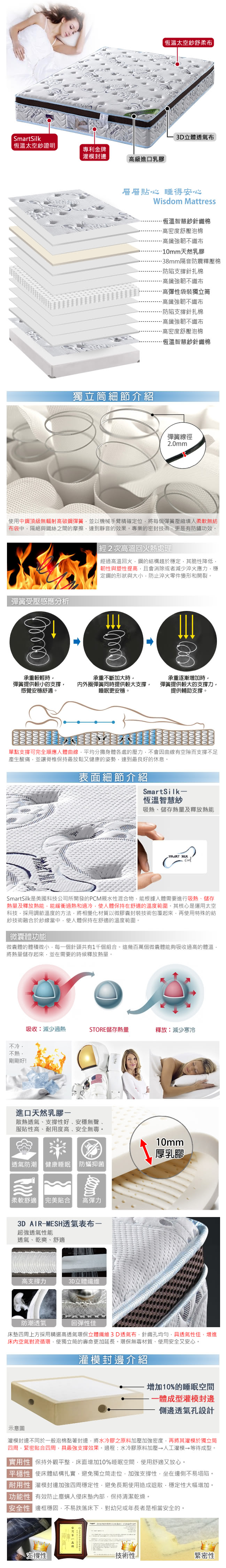 【限時送-枕+墊】歐若拉名床 主打灌模封邊三線乳膠恆溫獨立筒床墊-單人加大3.5尺