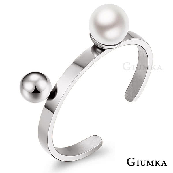 【GIUMKA】戒指尾戒 鈦鋼 珍珠 開口C型戒 韓劇相似款  MR5018-3(銀色B款)