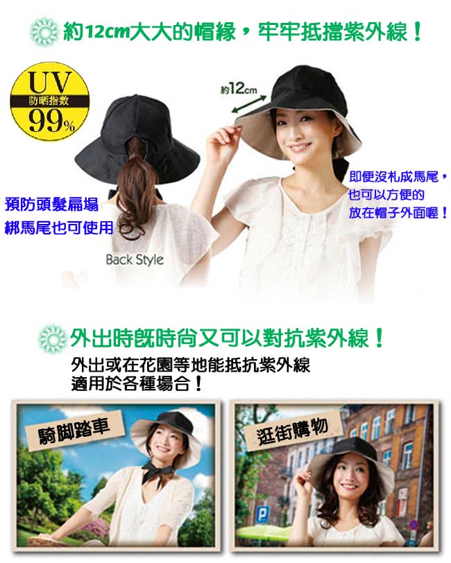 【日本Sunfamily】3用寬帽緣抗UV防風小顏帽