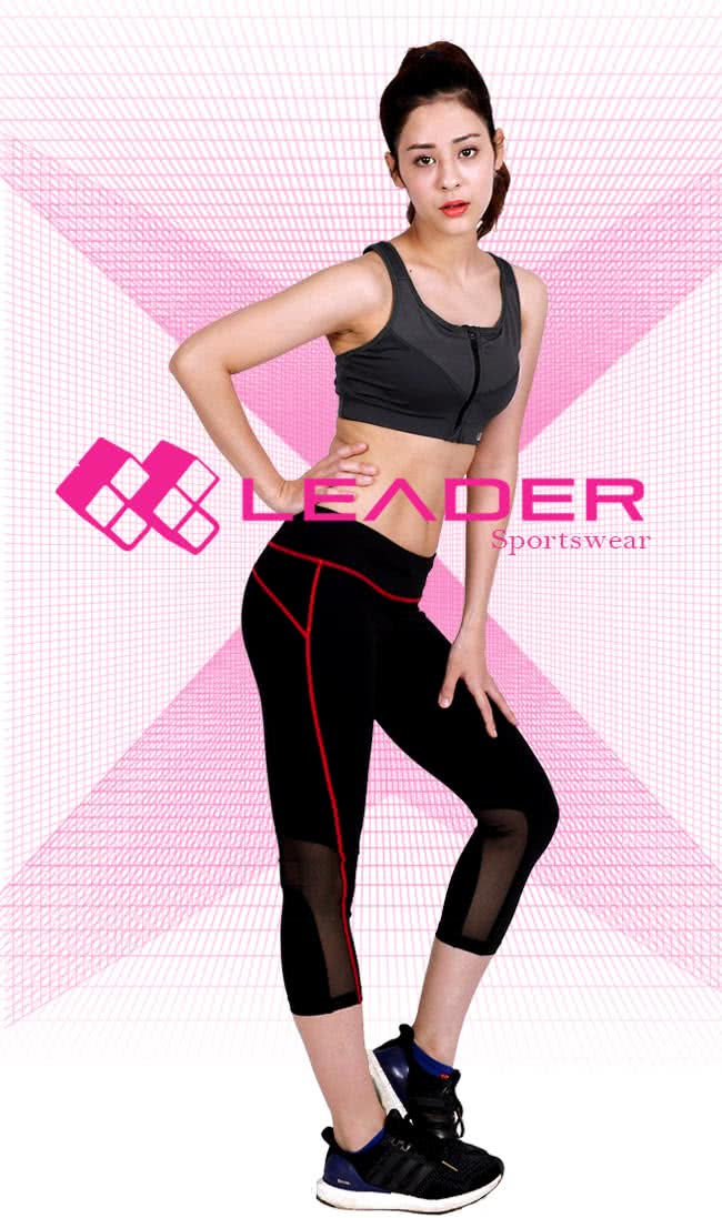 【Leader】女性專用 S-Fit運動壓縮七分緊身褲(灰線)
