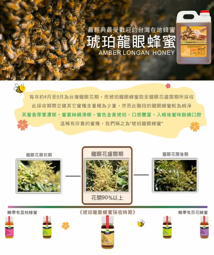 【彩花蜜】正宗台灣琥珀龍眼蜂蜜(3000g)