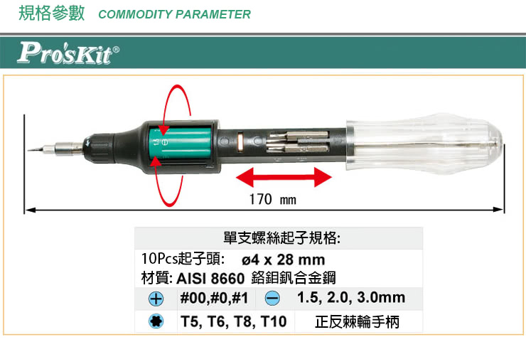 【ProsKit 寶工】10合1快速更換精密棘輪起子組 SD-9810A-BC