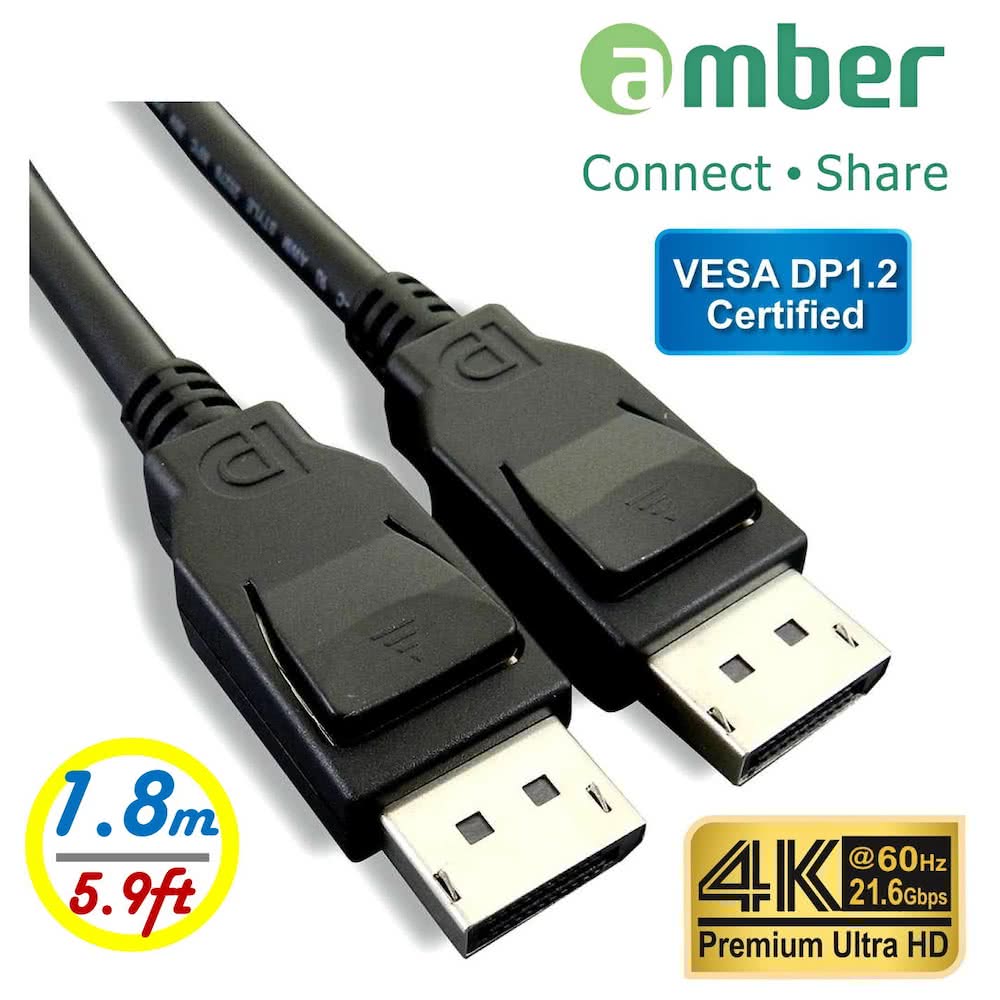 【amber VESA DP1.2】認證影音訊號線/DisplayPort 公對 DisplayPort 公(DP to DP/4K/60Hz-1.8公尺)