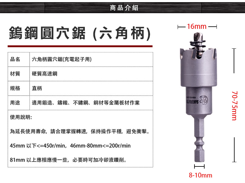 【SAKUR】鎢鋼圓穴鋸-19mm(六角柄)