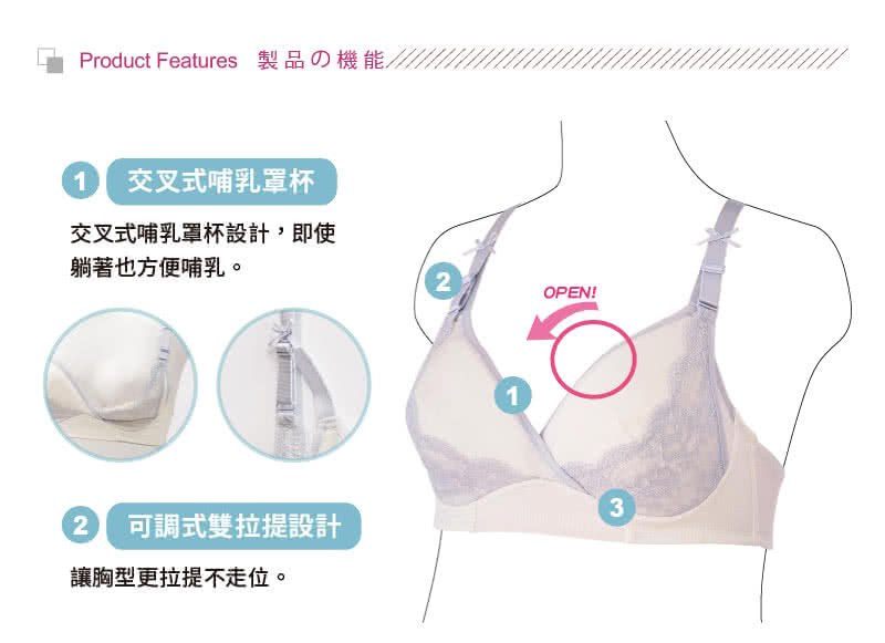 【日本犬印】戀戀花舞下掀式拉提哺乳內衣 - M/L/LL 共2色