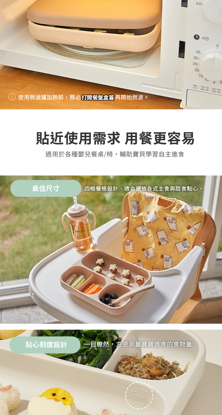 使用微波爐加熱前,務必打開餐盤盒蓋再開始微波。