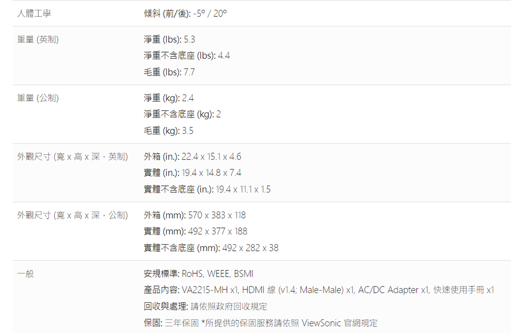 ViewSonic優派 VA2215-MH - 詳情2