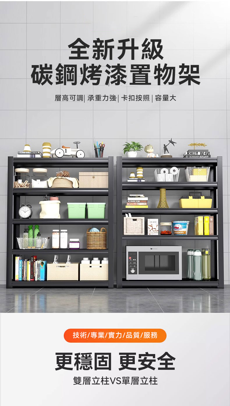 小不記 五層置物架/開放式/層板可調/加粗/加厚/超耐重/碳 小不記 五層置物架/開放式/層板可調/加粗/加厚/超耐重/碳