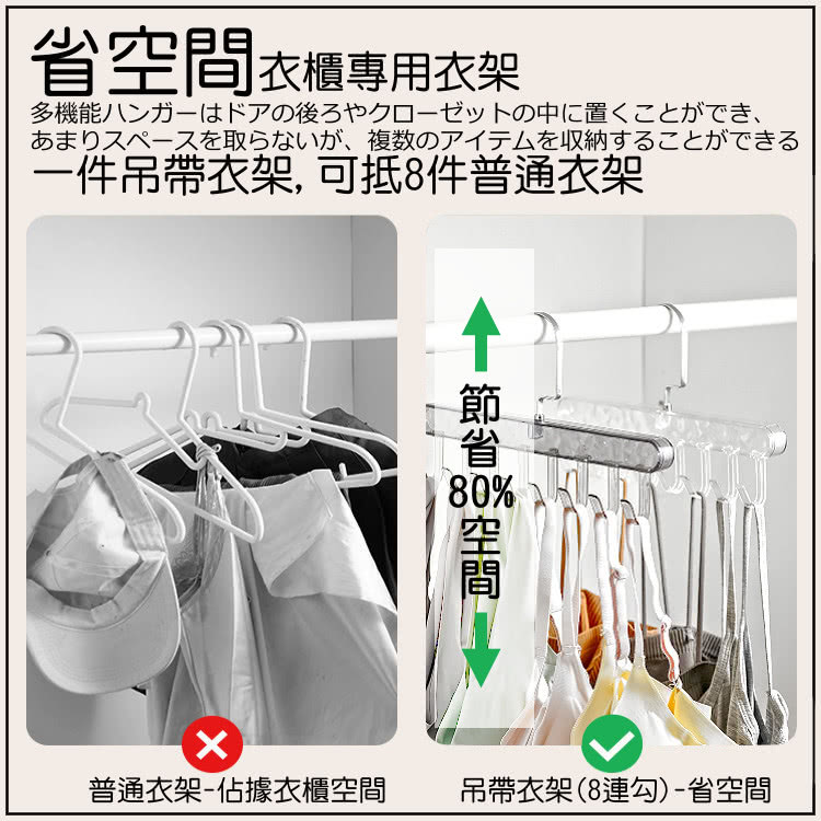 日本SP SAUCE 省空間8連勾吊帶衣架3件組(需diy自 日本SP SAUCE 省空間8連勾吊帶衣架3件組(需diy自