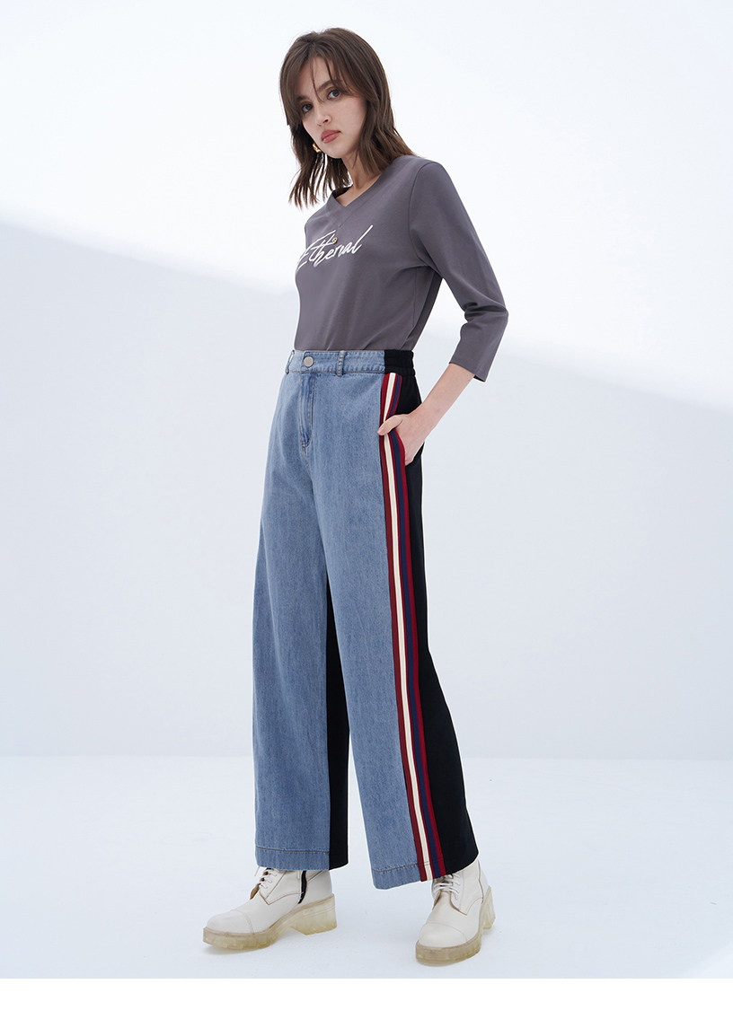 MOMA 牛仔拼接太空棉長褲(藍色)優惠推薦 MOMA 牛仔拼接太空棉長褲(藍色)優惠推薦