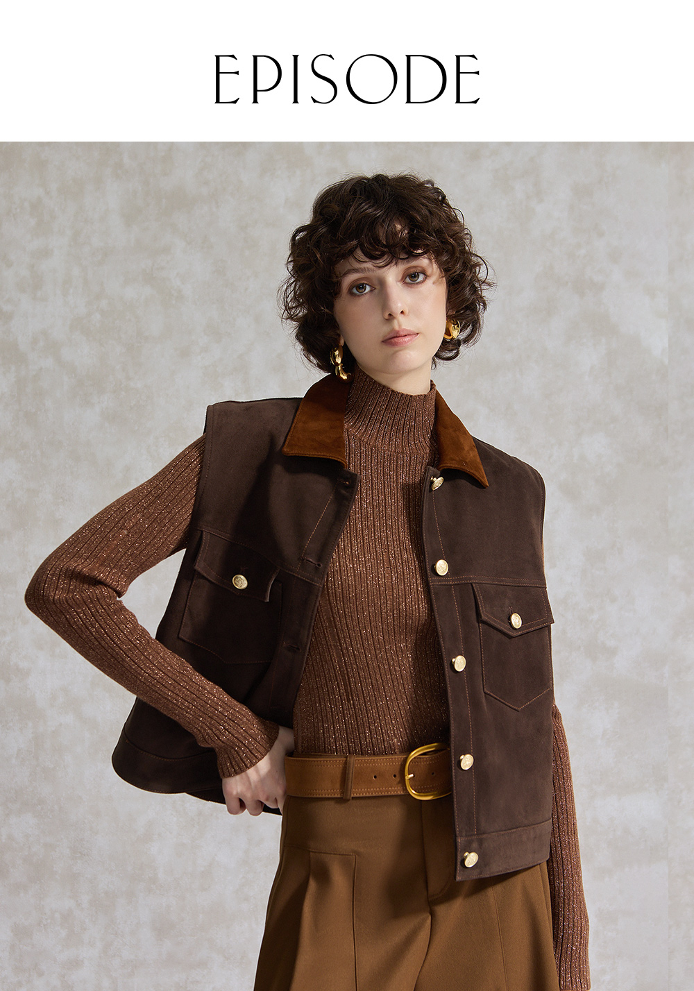 EPISODE 百搭率性配色領羊皮背心(咖)E44903優惠 EPISODE 百搭率性配色領羊皮背心(咖)E44903優惠