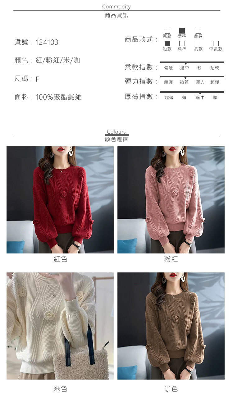 MsMore 大碼加厚立體花時尚氣質毛衣長袖短款寬鬆燈籠袖針 MsMore 大碼加厚立體花時尚氣質毛衣長袖短款寬鬆燈籠袖針