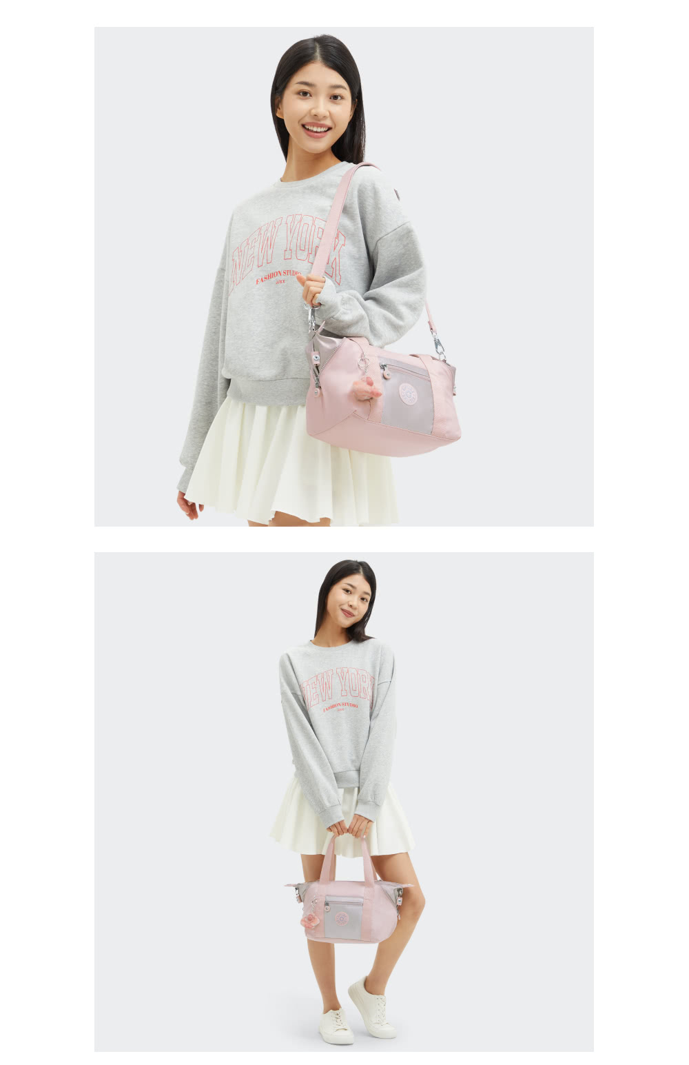 KIPLING官方旗艦館 粉灰色拼接手提側背包-ART MI KIPLING官方旗艦館 粉灰色拼接手提側背包-ART MI