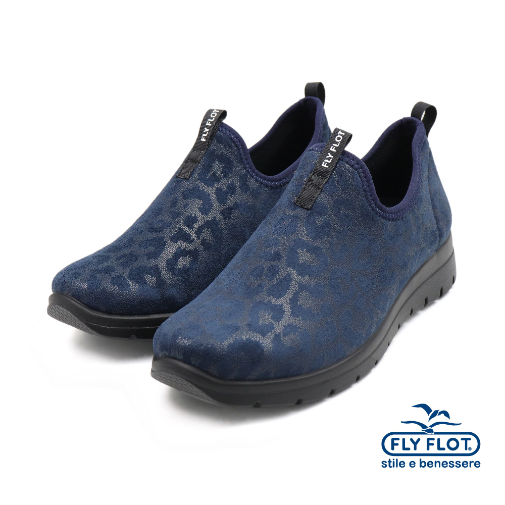 FLYFLOR 義大利原廠厚底豹紋造型懶人休閒鞋 深藍色(2 FLYFLOR 義大利原廠厚底豹紋造型懶人休閒鞋 深藍色(2