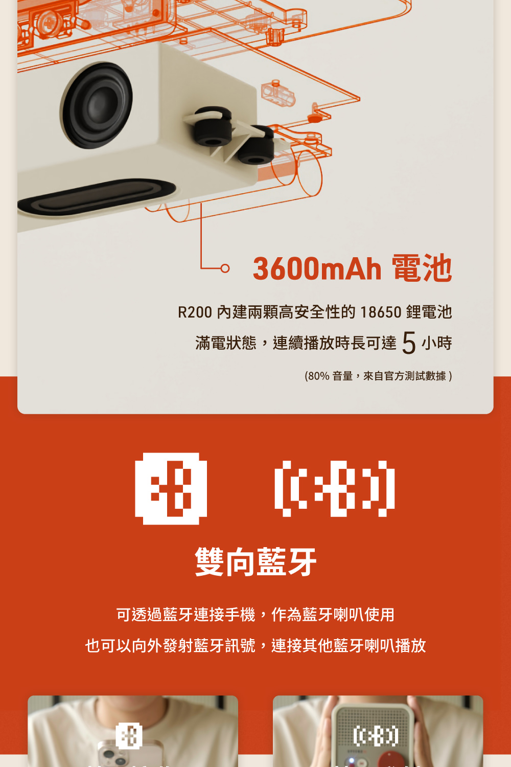 R200 內建兩顆高安全性的18650鋰電池