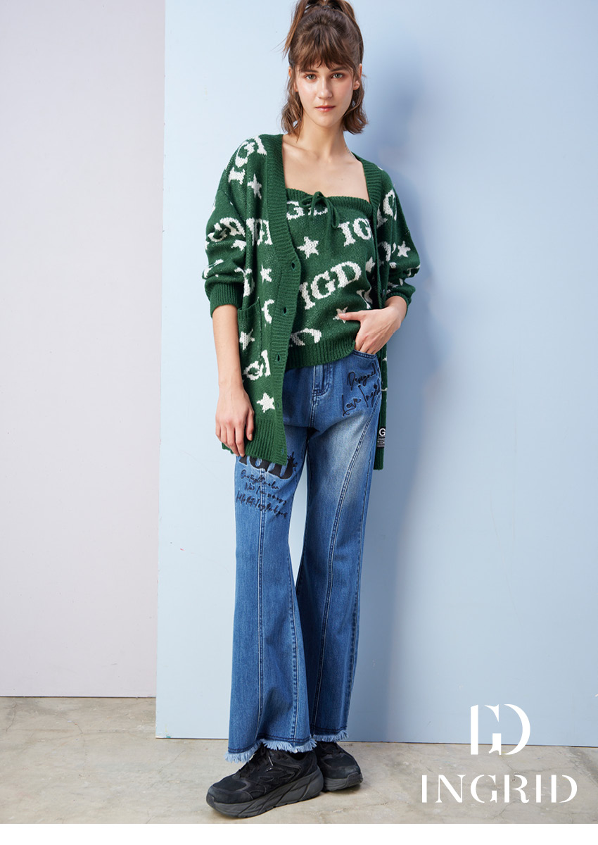 IGD 英格麗 實體同步款-oversize 滿版字母開襟針 IGD 英格麗 實體同步款-oversize 滿版字母開襟針