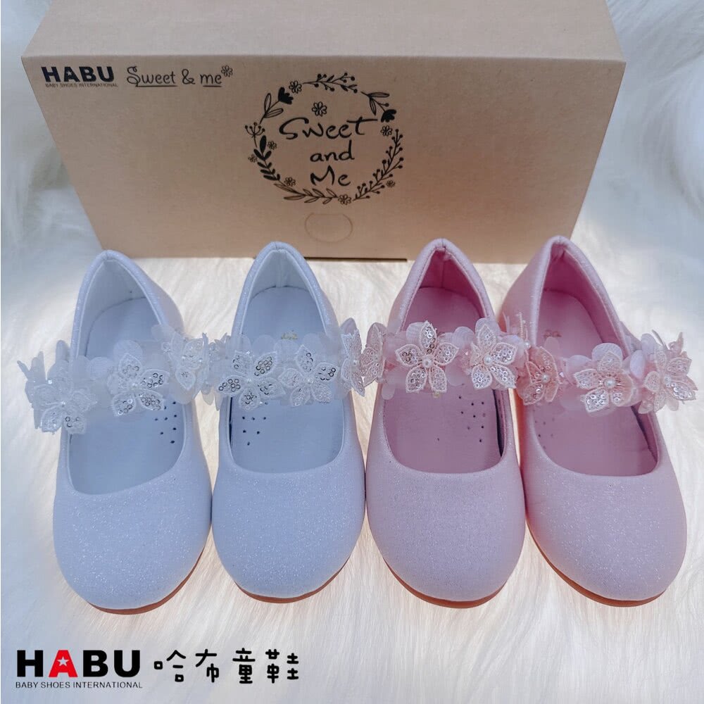 HABU 哈布童鞋 粉色 白色 小花朵 繫帶 甜美 娃娃鞋 HABU 哈布童鞋 粉色 白色 小花朵 繫帶 甜美 娃娃鞋