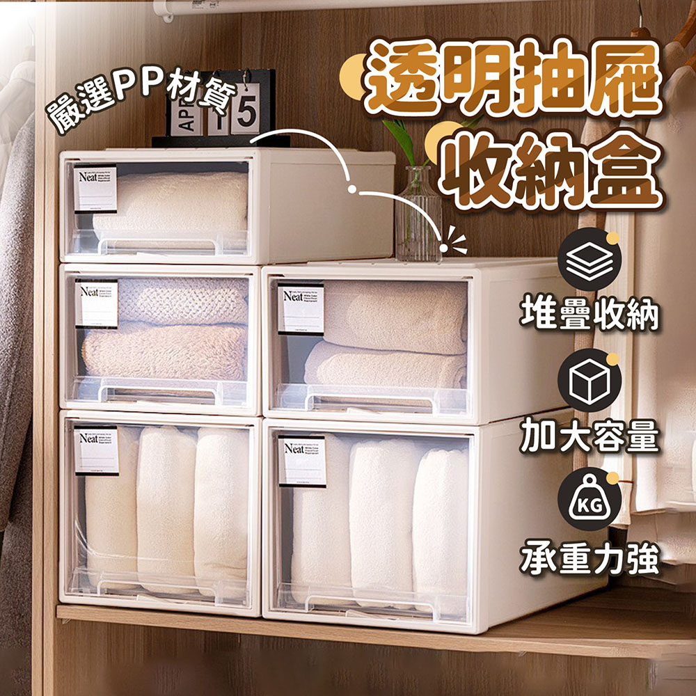 收納部屋 日式可疊加 抽屜收納箱 2件組 白色33L(透明抽 收納部屋 日式可疊加 抽屜收納箱 2件組 白色33L(透明抽