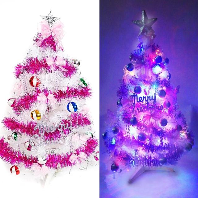 【聖誕裝飾品特賣】台灣製3尺(90cm特級白色松針葉聖誕樹-繽紛馬卡龍粉紫色+100燈LED燈串-附控制器)