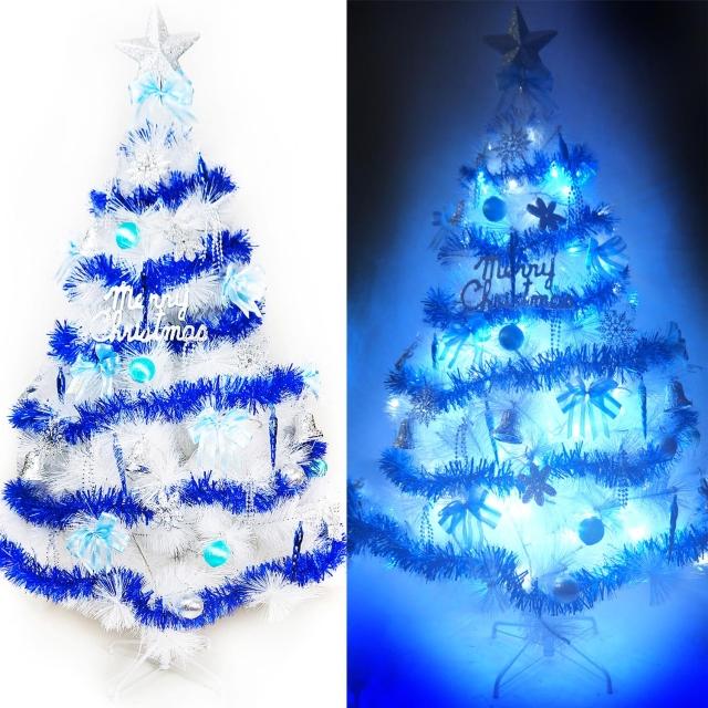 【聖誕裝飾品特賣】台灣製6尺(180cm特級白色松針葉聖誕樹-藍銀色系+100燈LED燈2串-附控制器跳機)