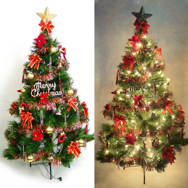 【聖誕裝飾品特賣】台灣製15尺-15呎(360cm特級綠松針葉聖誕樹+紅金色系配件組+100燈鎢絲樹燈12串)