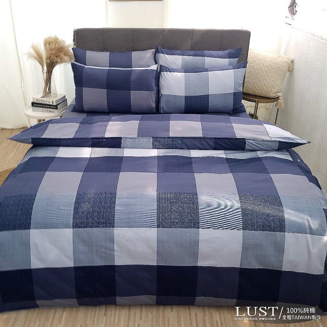 【Lust 生活寢具】《現代普藍 》100%純棉、雙人加大6尺精梳棉床包-枕套組 《不含被套》、台灣製